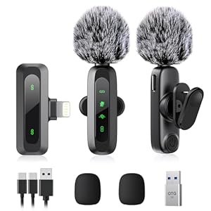 Wireless Lavalier Microphone for iPhone 14-5 Series, LED Display Mini Lav for iPhone with Noise Cancelling, Lapel Mic Wireless 2 pack for Content Creator Video Recording, Vlogging (Lightning Only)