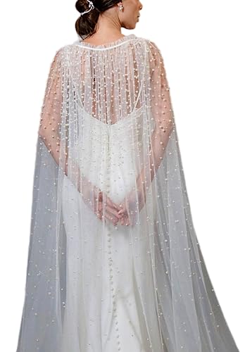 Wedding Women's Pearl Embroidered Shrug Shawl Wrap Bolero Tulle Wedding Jacket for Bride