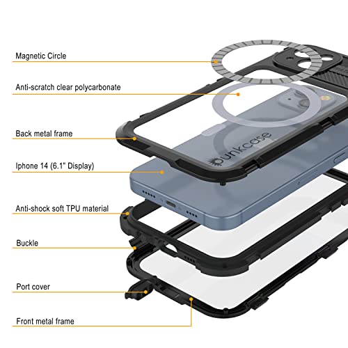PunkCase for iPhone 14 Waterproof Aluminum Case [Metal Extreme 2.0 Series] IP68 Rugged Bumper Cover W/Buillt in Screen Protector | Ultimate Protection for iPhone 14 (6.1") [Black] by PunkCase - Image 4