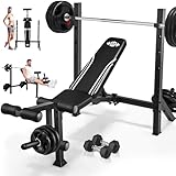 ANCHEER Weight Bench Set with Squat Rack - 900LBS Adjustable Bench Press with Leg Extension and Leg Curl, Incline Decline Flat Workout Bench for Home Gym Strength Training