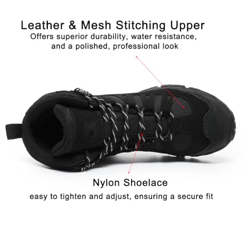 EinPlus Men's Military Tactical Boots: Water-resistant Leather Military Boots for Outdoor & Work2