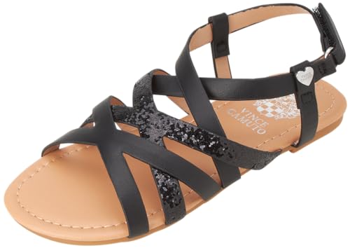 Image of Vince Camuto Girls' Sandals - Open Toe Summer Strappy Flat Dress Shoes with Glitters and Secure Hook and Look Closure