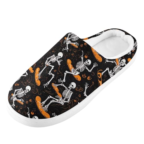 Womens Men's Halloween Skull Gothic Slippers,Memory Foam Slippers for Home,Bedroom Slippers Fluffy Fuzzy Slippers House Shoes for Women Men 21343654