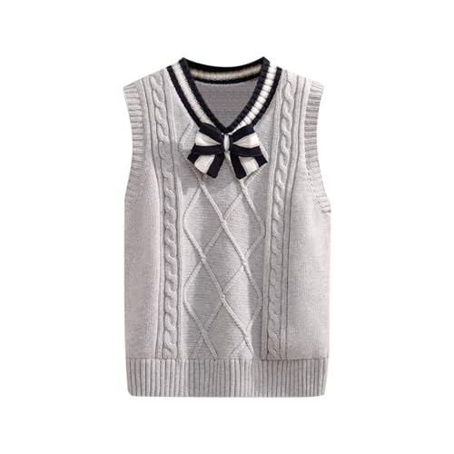 Girls Boys Preppy Sweater Vest V Neck Knit Sweater Teen Girls School Uniform Vest Warm Sleeveless Jacket Pullover Waistcoat