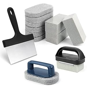 Grill Cleaning Kit for Blackstone, Griddle Cleaner for Fat Top 3 Grill Block with Handle Griddle Scraper 3 Scouring Pad with Handle Easy to Use on Hot Cold Surface