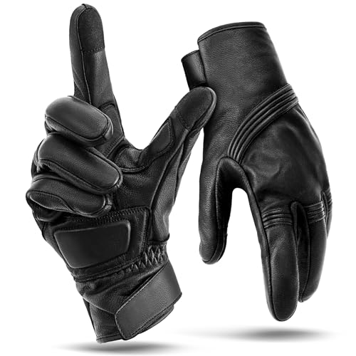 Benlari Leather Motorcycle Gloves with Lining, Riding Motorcycle Gloves for Men, Touchscreen Dirt Bike Gloves for Motocross ATV UTV - Fit for Temperatures 45-70°F (Medium)