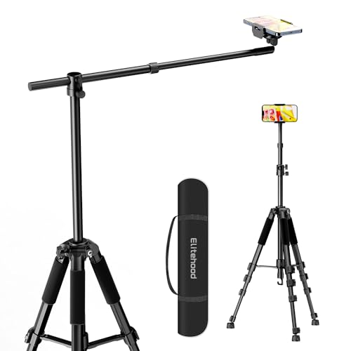 Elitehood Mobile Phone Holder Table For Filming With Robust Base, Height Adjustable Overhead Tripod, Mobile Phone Stand For Filming, 38 Cm Long Arm Mobile Phone Holder Desk For IPhone 15 14 13