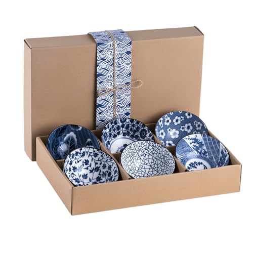 Lot de 6 bols à sauce en céramique de style japonais, bol à riz et dessert avec boîte cadeau, plats à sauce soja pour sushi, trempette, collation et huile, bols de service en porcelaine pour riz
