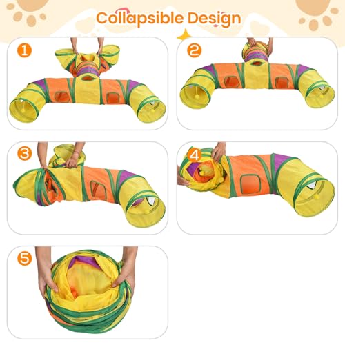 Image of Petizer H-4-Way Collapsible Cat Tunnels for Kittens Indoor Entertainment, Washable Cute Cat Tube Toys with Interactive Playing Balls,Tear-Resistant Pet Tube, Cats, Kitten, Kitty, Puppy, Rabbit