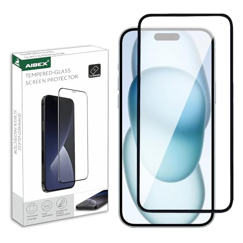 Image of AIBEX Tempered Glass for Apple iPhone 15 Plus /Apple iPhone 16 Plus | 9H Hardness | Anti-Glare & Anti-Fingerprint | Water Resistant | Edge-to-Edge Full Screen Protector | Bubble-Free Installation