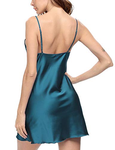 Swomog Women Sexy Lingerie Satin Lace Nightdress Silk Slips Sleepwear Chemise Nightgown Green #TOP1