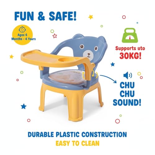 Image of Chocozone Plastic Baby Chair with Cushioned Seat & High Backrest Feeding Chair for Baby with Removable Tray Chair for Kids (6months -4 Years)