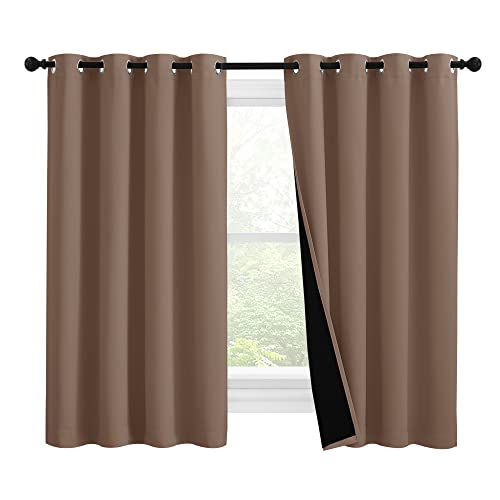NICETOWN Bedroom Full Blackout Curtain Panels, Super Thick Insulated Window Covers, Keeping Out Cold Air and Heat 100% Blackout Blinds with Black Liner (Cappuccino, Set of 2 PCs, 55 by 57-in