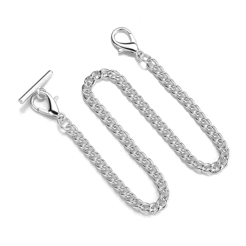 MIRKUZI Cadenas para relojes de bolsillo Cadena de reloj de bolsillo plateada, cadena de metal para hombre y mujer, cadena decorativa para billetera (plata)
