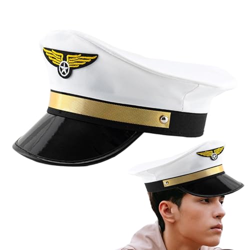 Poludatly Chapeau de capitaine pilote, casquette de pilote marine, casquette de capitaine de compagnie aérienne, chapeau de cosplay adulte, chapeau de fête...