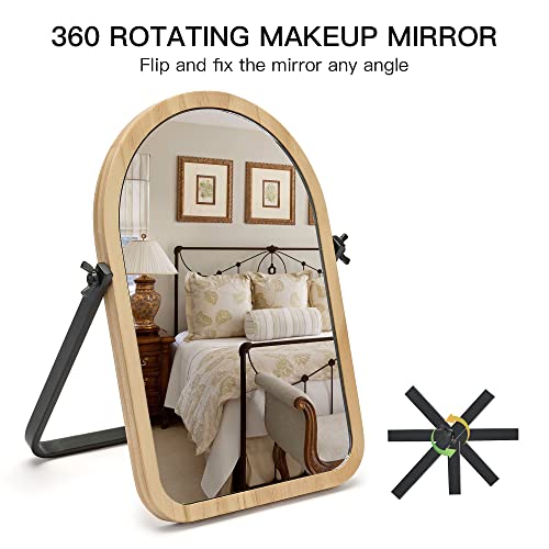 Geloo Vanity Makeup Table Mirror - Desk Mirrors 360 Adjustable Rotation,Wood Framed Small Standing Mirror For Bedroom,Tabletop,Office,Antique,Dresser,Countertop 11.8'' X 7.8'' #TOP2