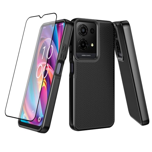 Ailiber for TCL K32 Case, TCL K32 5G Screen Protector, Dual Layer Hybrid Protection, Hard PC Non-Slip Back & Soft Silicone Bumper, Shockproof Rugged Slim Cell Phone Cover-Black