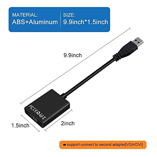 Image of USB to HDMI Adapter, USB 3.0 /2.0 to HDMI 1080P Video Graphics Cable Converter Compatible with Windows 7 /8 /8.1 /10,Desktop, Laptop, PC, Monitor, Projector, HDTV (USB TO HDMI ADAPTER)