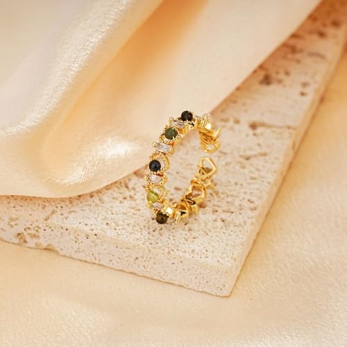 SIXFOX Tourmaline Rings Eternity Rings Colorful Statement Open Ring Wedding Rings Fashion Creative Finger Ring Jewellery Stainless steel Ring3