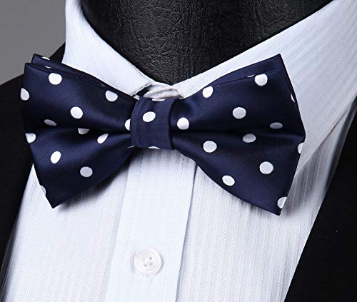 Enlision Pre-Tied Bow Tie Polka Dot Adjustable Formal Bowties Neck Tie for Men & Boys Navy Blue/White