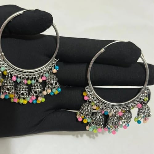 Image of Premium Oxidized Jhumki Earrings for Women | Chunky Long Ghungroo | Bridal Dulhan Temple Jewelry | Anti Tarnish Hypoallergenic Festive Earrings for Navratri, Garba, Dandiya, Diwali ,Wedding