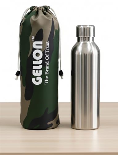 Image of Gellon Bottle Cover In Umbrella Cloth For 750 ML, 1 L to 1.5 Litre Water Proof Drawstring Closer For Travel, Hiking, Office & School Kids In Black Color (Dark Military)