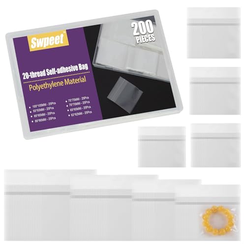 Swpeet 200 bolsas de celofán autosellantes transparentes de 8 tamaños, bolsa adhesiva para galletas, bolsa resellable, bolsas de galletas transparentes para embalaje de postres, galletas y dulces