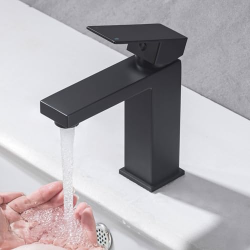 BuntHaus Grifo Baño Negro, Grifo Lavabo Acero Inoxidable, Altura de caño 119 mm, Mezclador Grifo Monomando Lavabo, Adecuado para Lavabos Bajo Encimera