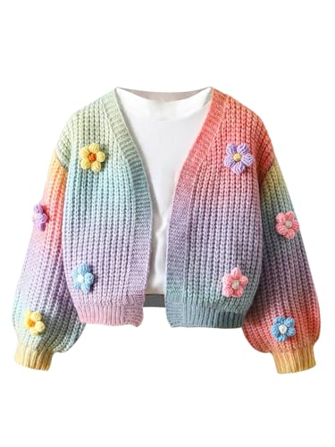 GORGLITTER Girl's 3D Floral Colorful Cardigan Sweaters Long Sleeve Knit Open Front Outwear