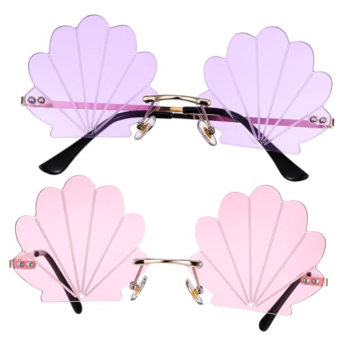 Lunettes de soleil coquillage femme sans monture dorée verres rose violet