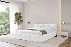 ALTDECOR Polsterbett mit Bettkasten und Lattenrost, Bett mit Kopfteil, Boxbett ohne Matratze, Doppelbett mit Stauraum - NOMA v1-180x200 Weiß