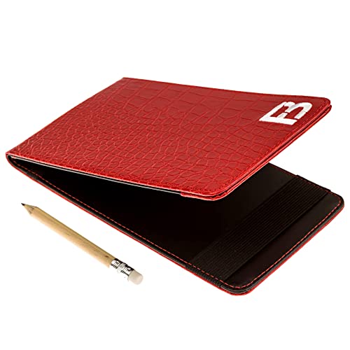 FB FUZZYBUNKERS Quality Leather Golf Scorecard Holder - Yardage Book Cover - Golf Yardage Book - Golf Scorecard Book -Free Pencil and Stat Tracker Sheet (Red)