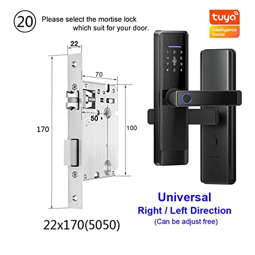 Serrure connectée Tuya 22x170 à empreinte digitale et code pour porte