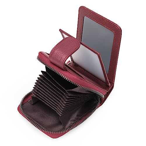 SENDEFN Credit Card Wallet RFID Blocking Genuine Leather Zipper Card Cases Holder for Women, A07 Date Red, 现代