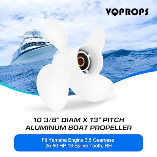 Image of Outboard Propeller Aluminum Boat Outboard Propeller fit Yamaha Engines 25 /30 /40 /50 /55 /60HP,3-1 /2 inch Gearcase Engines 13 Spline Tooth,RH