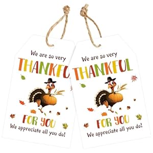 joycraft Etiquetas de regalo de Acción de Gracias con cuerda, 50 etiquetas colgantes de papel de otoño de pavo, Aprecia todo lo que haces para profesores, recuerdos de fiesta, actividades escolares