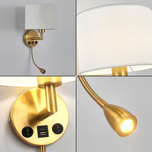 Foco LED de tela para dormitorio y salón: aplique con interruptor E14 4