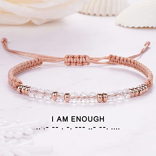 Btysun Morse Code Bracelets for Women Christmas Gift Stocking Stuffers for Teens Pink Braided Bracelets Inspirational Best Friend Birthday Gifts for Her High School Graduation Gifts for Her 2025 Mom Bracelet Jewelry
