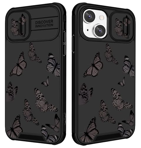 Image of Funermei (2in1 for iPhone 15 Case Butterfly for Women Girls Cute Phone Cover Girly Pretty Kawaii Teens Black Aesthetic Design with Camera Cover Funda for Apple for iPhone 15 Cases