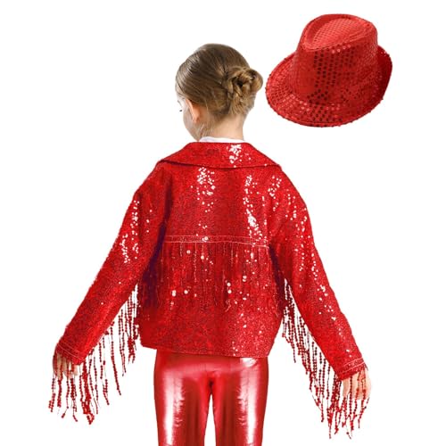Children Girls Cropped Jacket Modern Hip-hop Jazz Street Dance Tops Sequins Bolero Shrug Cardigan2