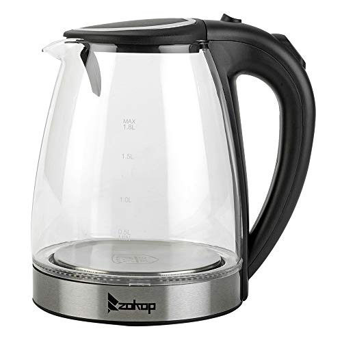 Glass Kettle,Electric Kettle, 2000W 1.8 Liter Glass Water Kettles with Blue LED Lighting, Fast Boil Quiet, Easy to Clean, Auto Shut-Off and Boil-Dry Protection, BPA Free, Black