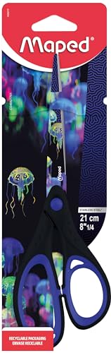 Maped - Ciseaux 21 cm Deepsea Paradise - Anneaux Confortables avec Revêtement Soft - Lames en Acier Inoxydable - Ciseaux de Bureau