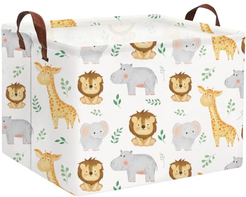 Image of HIYAGON Baby Basket Woodland Toy Storage kids Baby Boy Girls Basket Rectangular Storage Bin Organizer Boxes for Room Decor Books(Baby Hamper)