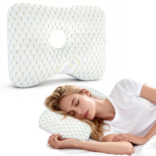 Axrye Almohada Perforadora de Oreja, Almohada con Agujero para la Oreja con Funda extraíble y Lavable para quienes Duermen de Lado Aliviar la inflamación y el Dolor de oído y usando Auriculares