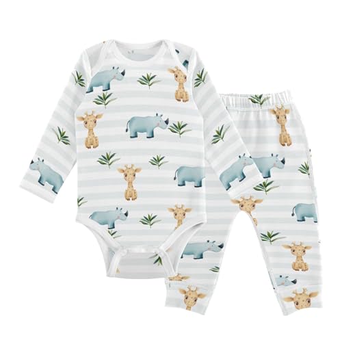 vvfelixl Baby Bodysuits Pants Sets Cute Rhinoceros Giraffe Long Sleeve Baby Onesie Clothes for Boys Girls 3-6M