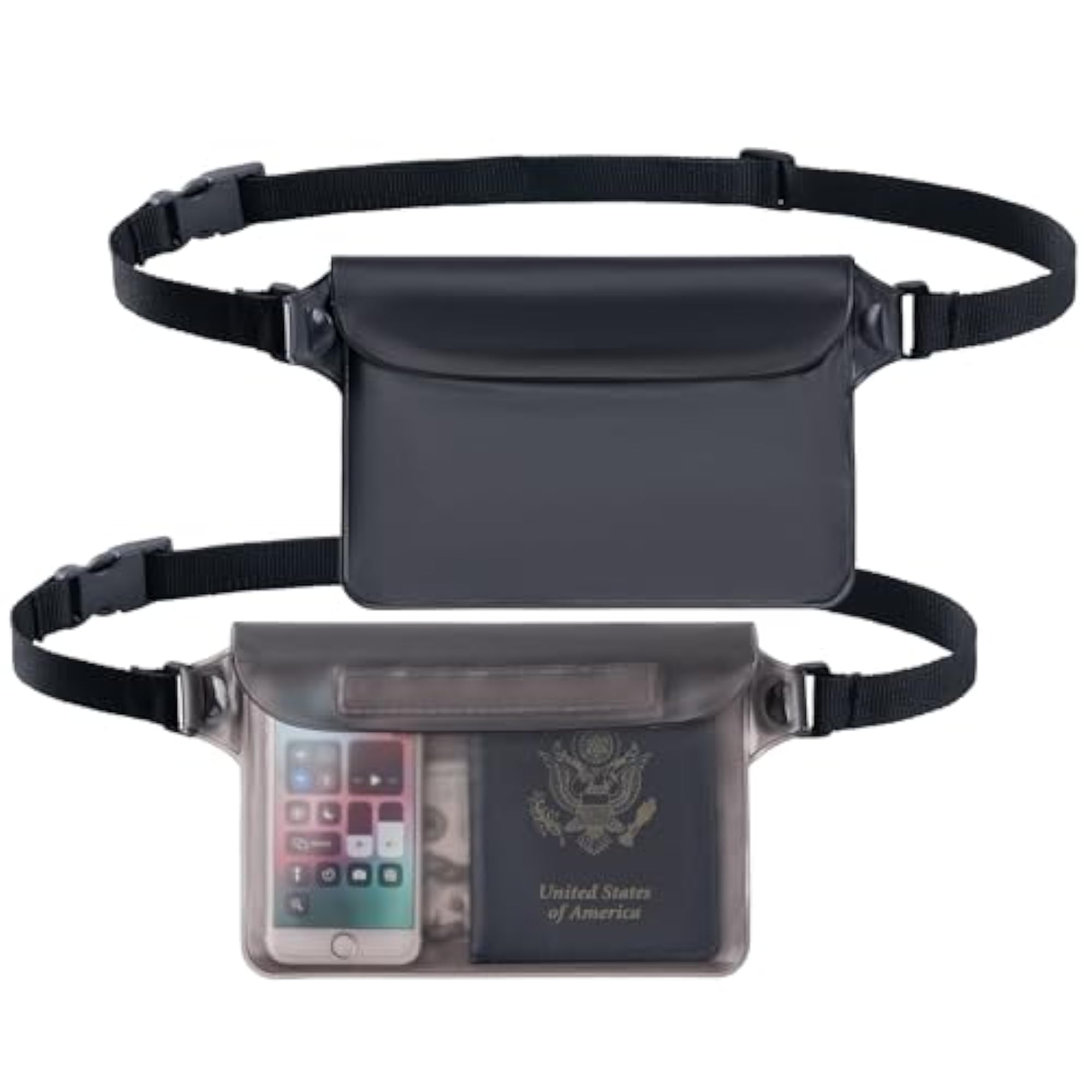 Waterproof Pouch with Waist Strap, Black and Gray