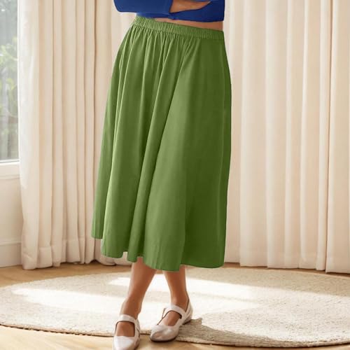 Women Skirts Midi Length Casual Elastic Waist A Line Skirt Soft Comfy Flowy Elegant Lightweight Lounge Clothes 20253