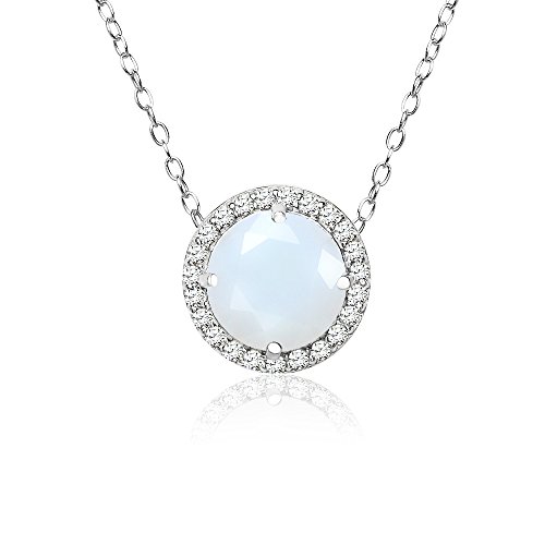 Ice Gems Rose Gold Flashed Sterling Silver Simulated White Opal and Cubic Zirconia Round Halo Necklace