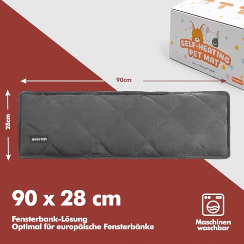 Mora Pets Katzen Fensterliege Fensterbank rutschfest, Selbstheizende Katzendecke für Fenster, Wärmedecke Ohne Strom, Fensterbrett Waschbare, Katzenliege Dick und Weiche, 90 x 28 cm
