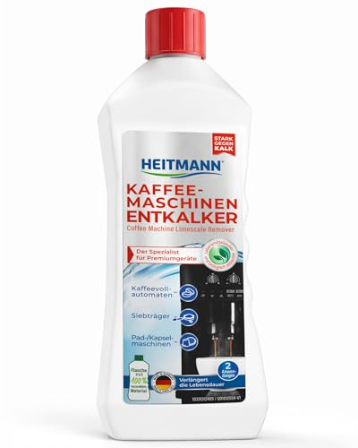 HEITMANN Kaffeemaschinen entkalker zwei Anwendungen, für Kaffeevollautomaten Siebträger Pad und Kapselmaschinen, 250 ml, Farblos